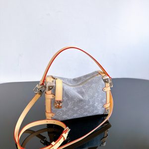 LV VUITTON SIDE TRUNK gray denim metal crossbody handbag