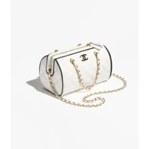 CHANEL 25P Quilted Chain Lambskin Shoulder Bag in White and Black