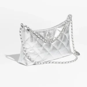 CHANEL 25S Double C logo silver-tone metal cowhide hippie shoulder bag