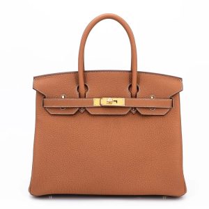 Hermès Birkin 30 37 Golden Brown Gold Togo Calfskin Gold Buckle