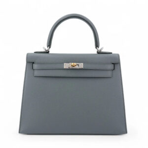 Hermès Kelly 25 with 63-inch outer seam in Vert Amande Epsom leather and gold and silver buckle