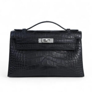 Hermès Kelly Pochette 89 Black Noir  Alligator Silver Buckle
