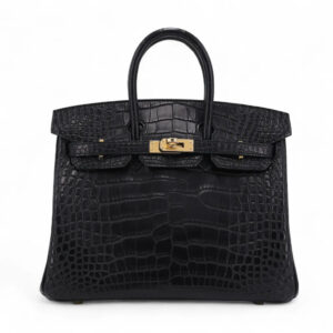 Hermès Birkin 25 89 Black Noir  Alligator Matte Gold Buckle