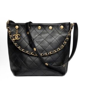 CHANEL 25P bucket bag with metal hardware and polished lambskin