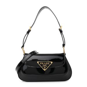 Prada Vernice triangle logo flap adjustable strap shoulder bag