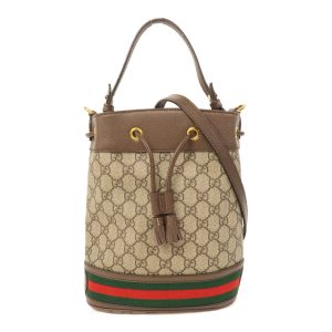 GUCCI Coated Canvas Bucket Bag with Gold Buckle Handle Shoulder Bag Brown