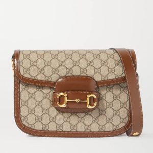 GUCCI Horsebit 1955 leather-trimmed printed coated-canvas shoulder bag