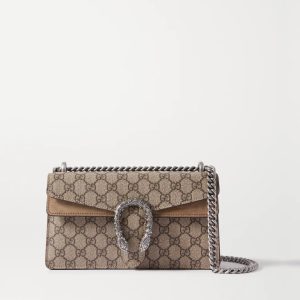 GUCCI Dionysus Embellished Printed Coated Canvas and Suede Shoulder Bag