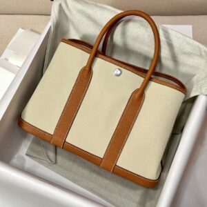 HERMES GardenParty 30 Silver Buckle Canvas and Negonda Calfskin Handbag for Women