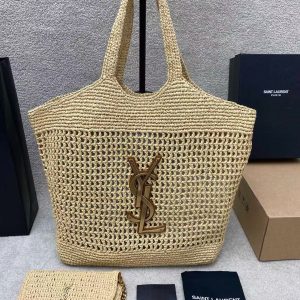 YSL ICARE raffia crocheted oversized shopping bag