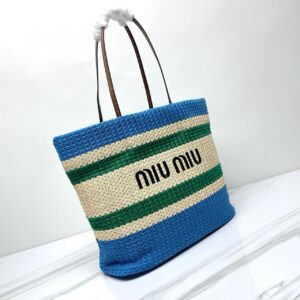 Miu Miu logo-embroidered woven tote bag
