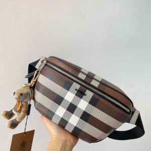 Burberry Dark Check Eco-Friendly Canvas Single Compartment Crossbody Bag for Men