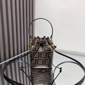 FENDI Mon Tresor metal logo decoration hand-painted embossed FF iconic print calfskin bucket bag shoulder bag crossbody bag handbag