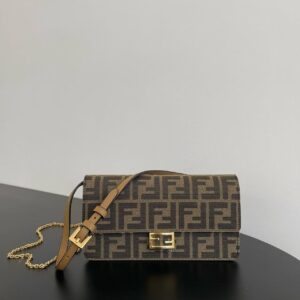 FENDI Fendi Baguette detachable chain shoulder strap flap buckle closure polyester crossbody shoulder bag