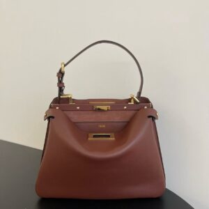 FENDI Peekaboo Soft adjustable and detachable shoulder strap lock closure calfskin handbag