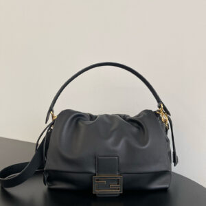 FENDI Baguette pleated design magnetic buckle closure leather shoulder bag