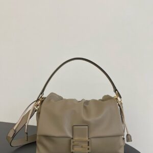 FENDI Baguette pleated design magnetic buckle closure leather shoulder bag