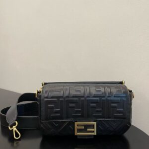 Fendi Baguette Bag with Gold Buckle and Nappa Lambskin Handle Crossbody Shoulder Bag