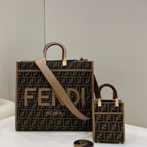 FENDI Sunshine Brown FF Jacquard Fabric Bag