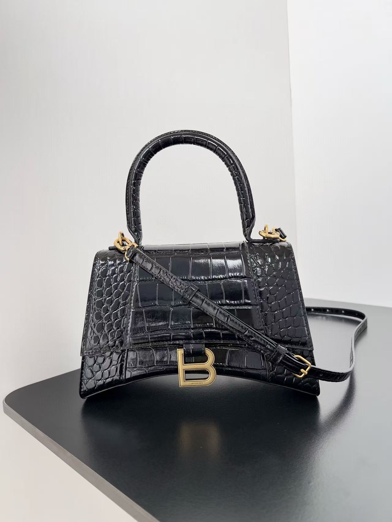 BALENCIAGA Hourglass XS crocodile-effect leather tote - Image 2