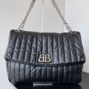 Balenciaga Large Black Monaco Quilted Shoulder Bag with Chain Strap