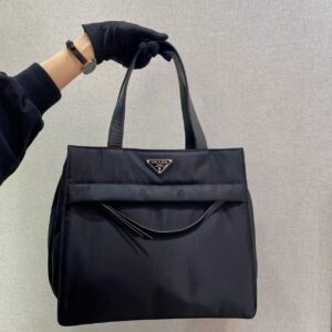 PRADA recycled nylon leather handle tote bag