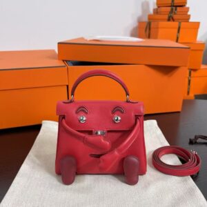 Hermes Kelly Doll Mosaic Doll Silver Buckle Millennium Doll Calfskin Handbag Bright Red