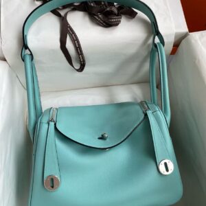 Hermes Lindy 26 Evercolor 3P Blue Atoll SHW Stamp T