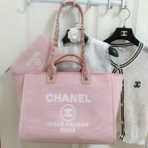 CHANEL Leather Chain Large Capacity Canvas Tote Bag