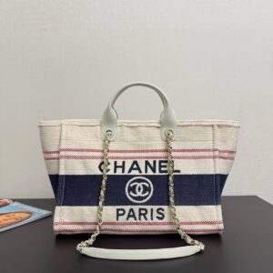 CHANEL leather chain color matching canvas gold chain beach tote bag shoulder bag