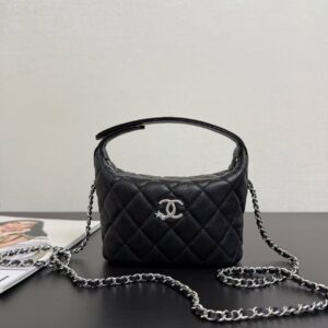 Chanel silver rhinestone star CC Logo black side bag lunch box bag handbag