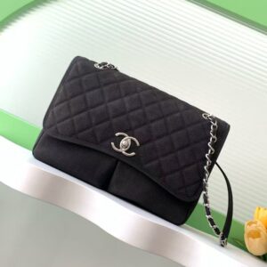 CHANEL black and silver double-pocket vintage bag