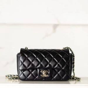CHANEL Leather Chain Flap Crossbody Bag