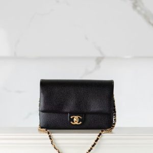 CHANEL gold metal logo calfskin single bag