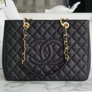 Chanel/Chanel Black Gold Lychee Leather GST Shoulder Handbag